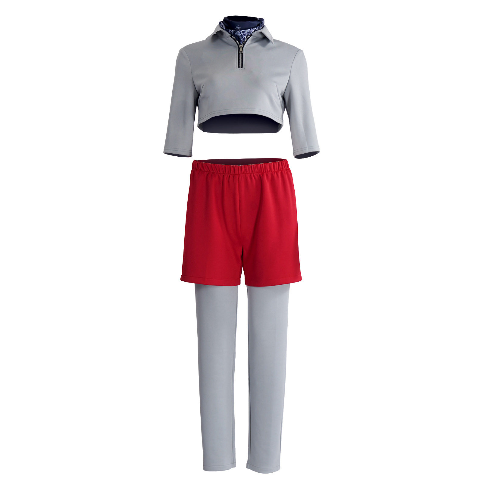 Costume de cosplay ELEVEN, tenue de cosplay vintage sportive pour femmes, haut court gris, ensemble de pantalon court rouge