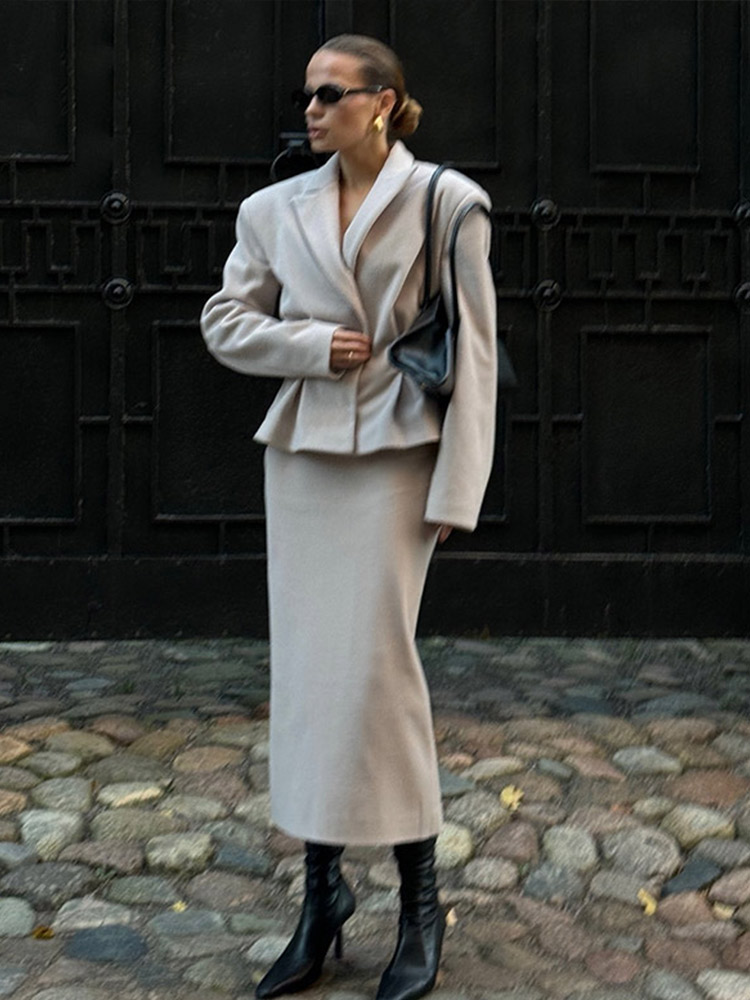 Ensemble 2 pièces élégant plissé pour femme, manteau à manches longues, jupe longue, taille haute, mince, tenue pour femme, mode printemps, 2025