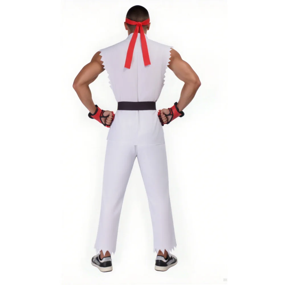 Uniforme d'arts martiaux blanc et rouge pour hommes, avec ceinture, Costume de Cosplay Ryu Ken, tenue inspirée de Street Fighter pour Halloween, mascarade, Fan