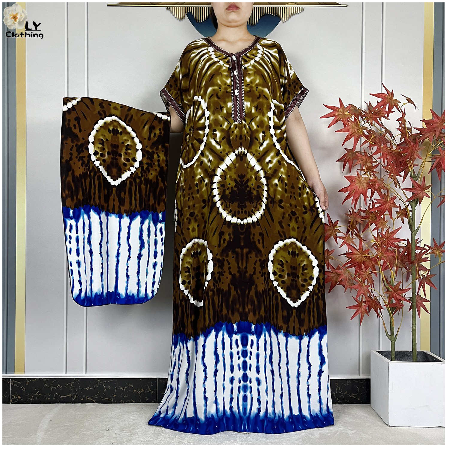 Nouvelle Abaya Africaine 2026 pour Femme, Robe Décontractée Florale en Coton Pur Dashiki, Imprimée à Manches Courtes, Coupe Ample Maxi, Robes Islamiques de Dubaï
