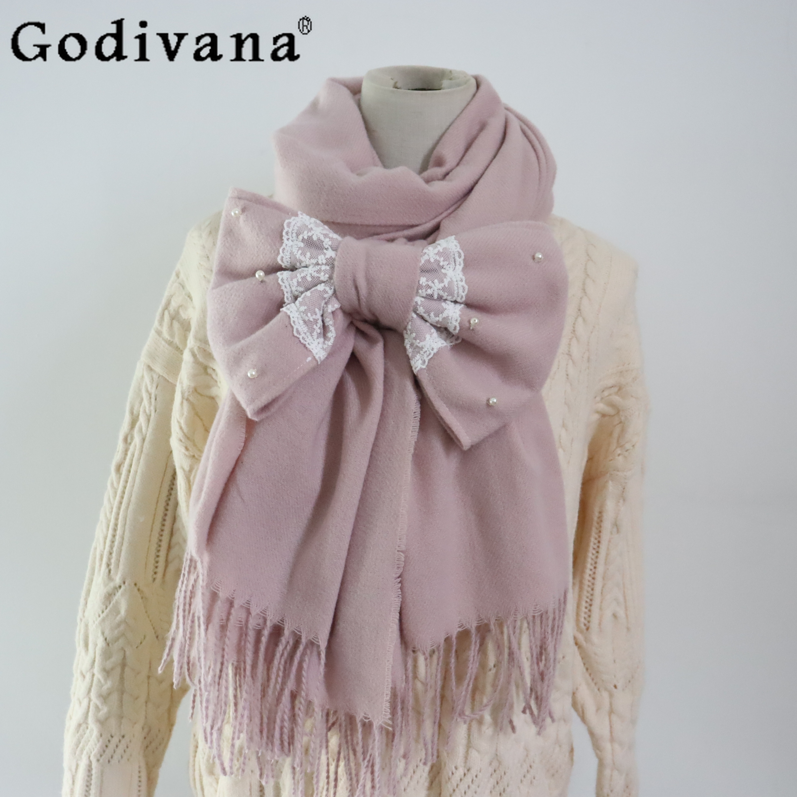 Japonais doux Lolita écharpe automne hiver nouvelles filles Kawaii détachable grand nœud écharpe châle femmes mode polyvalent décontracté écharpe
