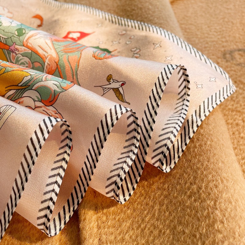 Foulard carré 100% soie de mûrier, imprimé conte de fées surréaliste, rose nude, foulard élégant pour femme, bandana polyvalent