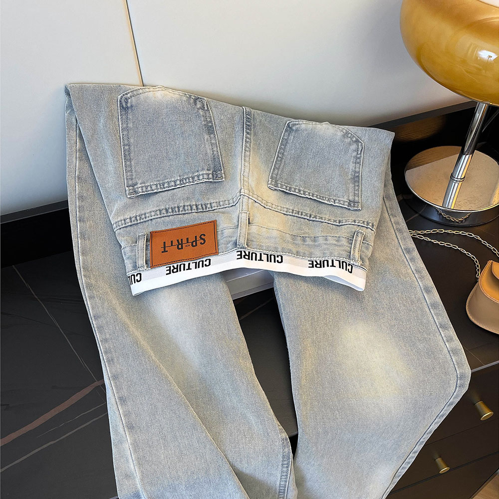 Pantalon en jean bleu clair décontracté pour femme, style rétro, pantalon Spice Girls, taille haute, printemps automne, design à lettres brodées