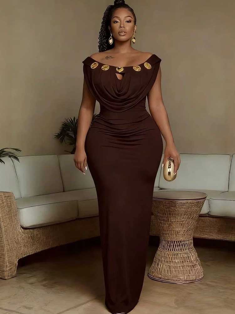 Robe de soirée pour fêtes, taille haute, coupe ajustée, style bohème, chic, pour femme, pour invitation de mariage, épaules dénudées, sexy, longue, élégante