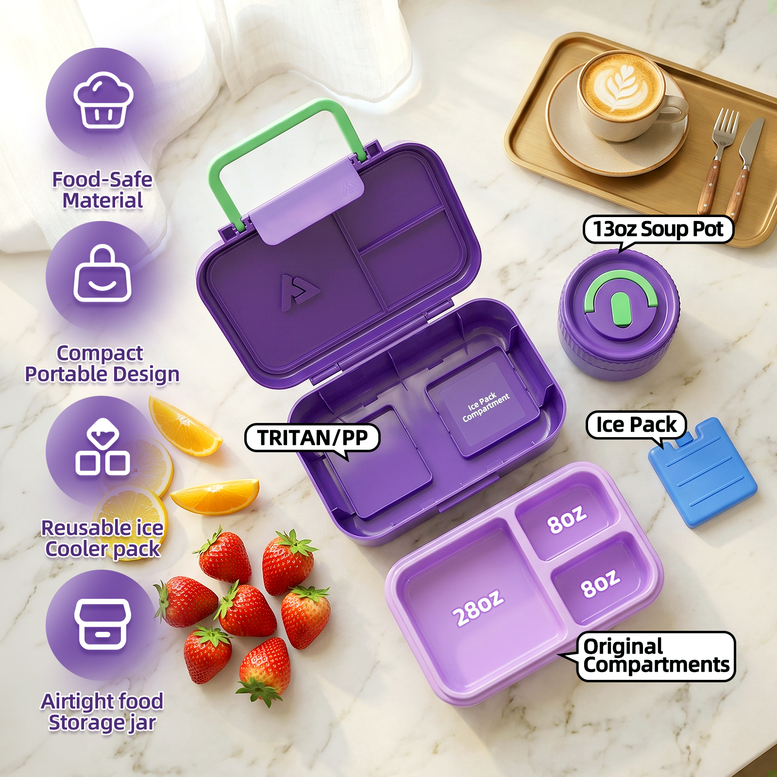 Ensemble de boîtes à lunch pour enfants avec isolation thermique et compartiments pour aliments, anti-fuite. Mini bol à soupe en acier inoxydable adapté