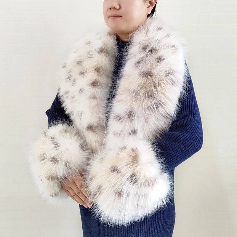 Grand foulard en fausse fourrure de renard pour femme, vestes d'hiver, châle chaud et moelleux, ensemble col et manchette en fourrure artificielle, à la mode
