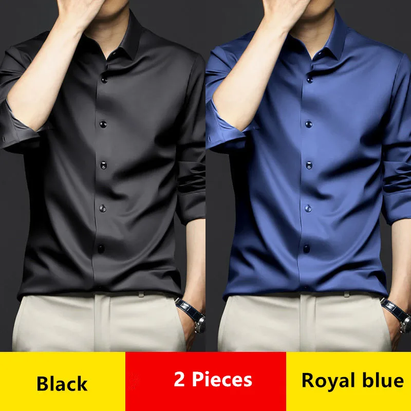 Chemises de Luxe pour Homme, Doux et Lisse, Résistantes à la Déformation, Non Repassage, Solide, Document Décontracté, Ice jStain, pour Mariage, Printemps et Automne
