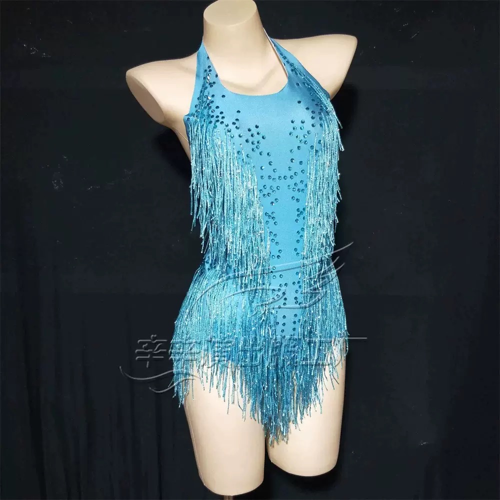 Costume de danse de fête en boîte de nuit pour femmes, vêtements de scène, justaucorps à franges sexy, vêtements de Performance, strass scintillants, body à franges