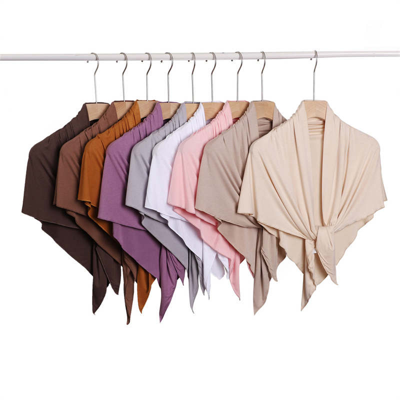 Ramadan plaine solide Triangle Modal Jersey Hijab hiver élasticité châles musulmans écharpe Maxi Wrap Snood chaud étole Foulards Sjaal