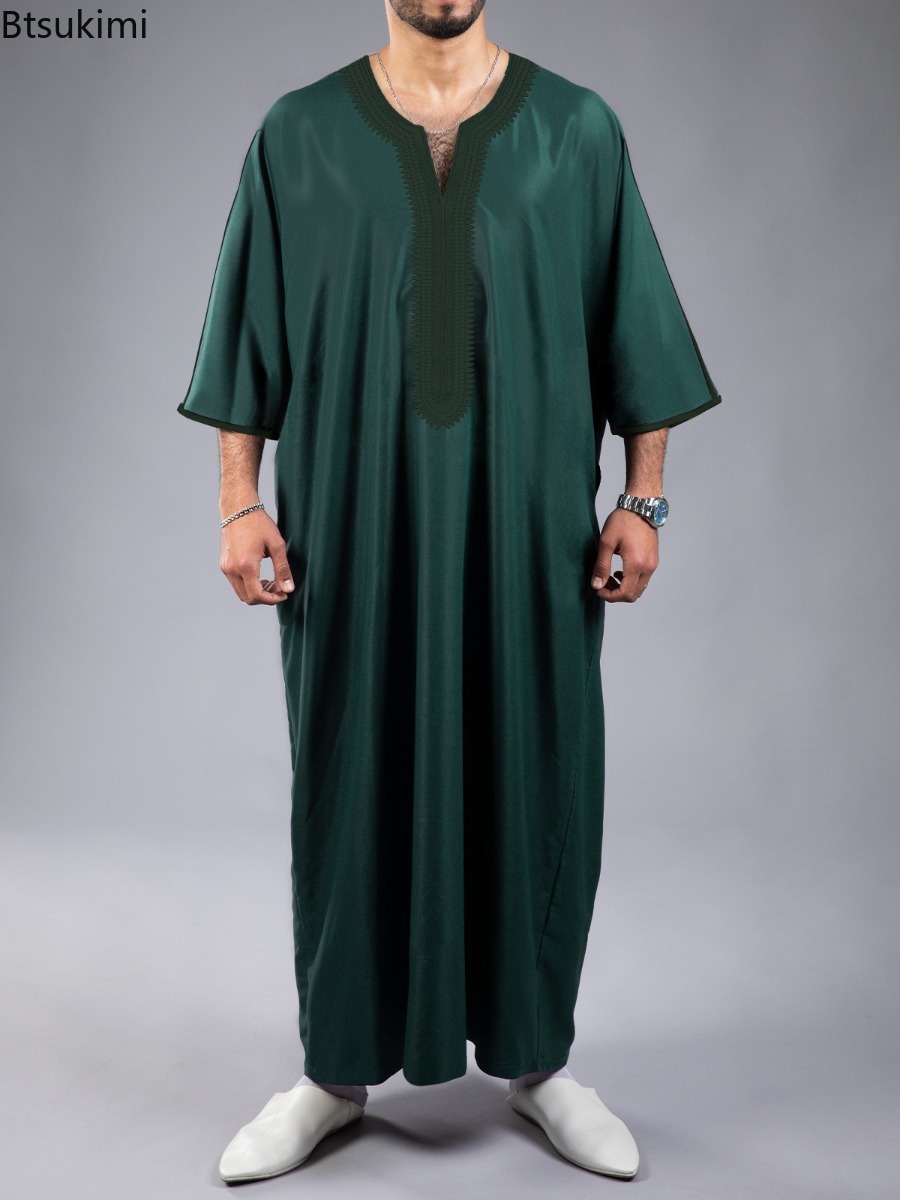 Nouvelle Abaya Musulmane pour Hommes, Robe Islamique, Vêtement du Moyen-Orient, Vêtement Saoudien, Thobe Marocain pour Hommes, Jubba, Robe Kaftan Casual Brodée