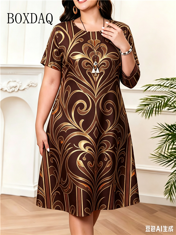 Robes d'été 2026 pour femmes, robe décontractée à motif abstrait imprimé, manches courtes, col rond, coupe ample, grandes tailles jusqu'à 6XL