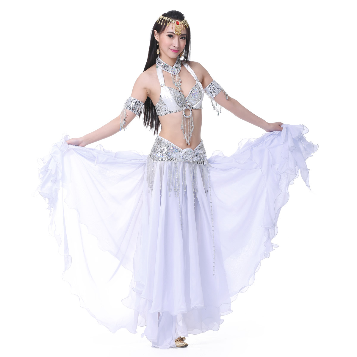 Tenue de danse orientale, costume arabe égyptien, jupe en tulle de style gitane, en mousseline (sans ceinture), vêtements de danse pour femmes, style arabe et indien.