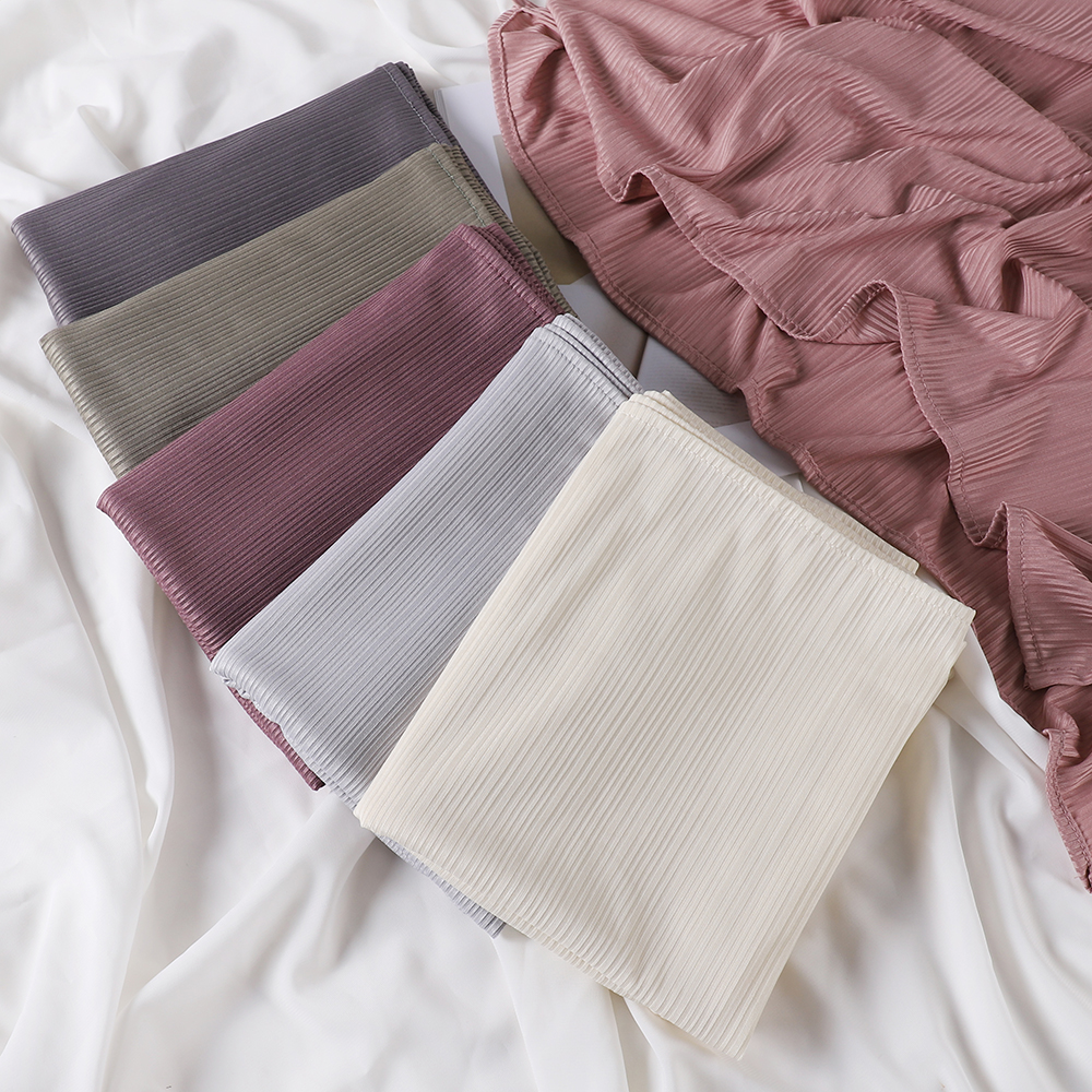 Hijabs plissés en jersey tricoté pour femmes musulmanes, écharpes unies, foulards doux, voiles pour la tête