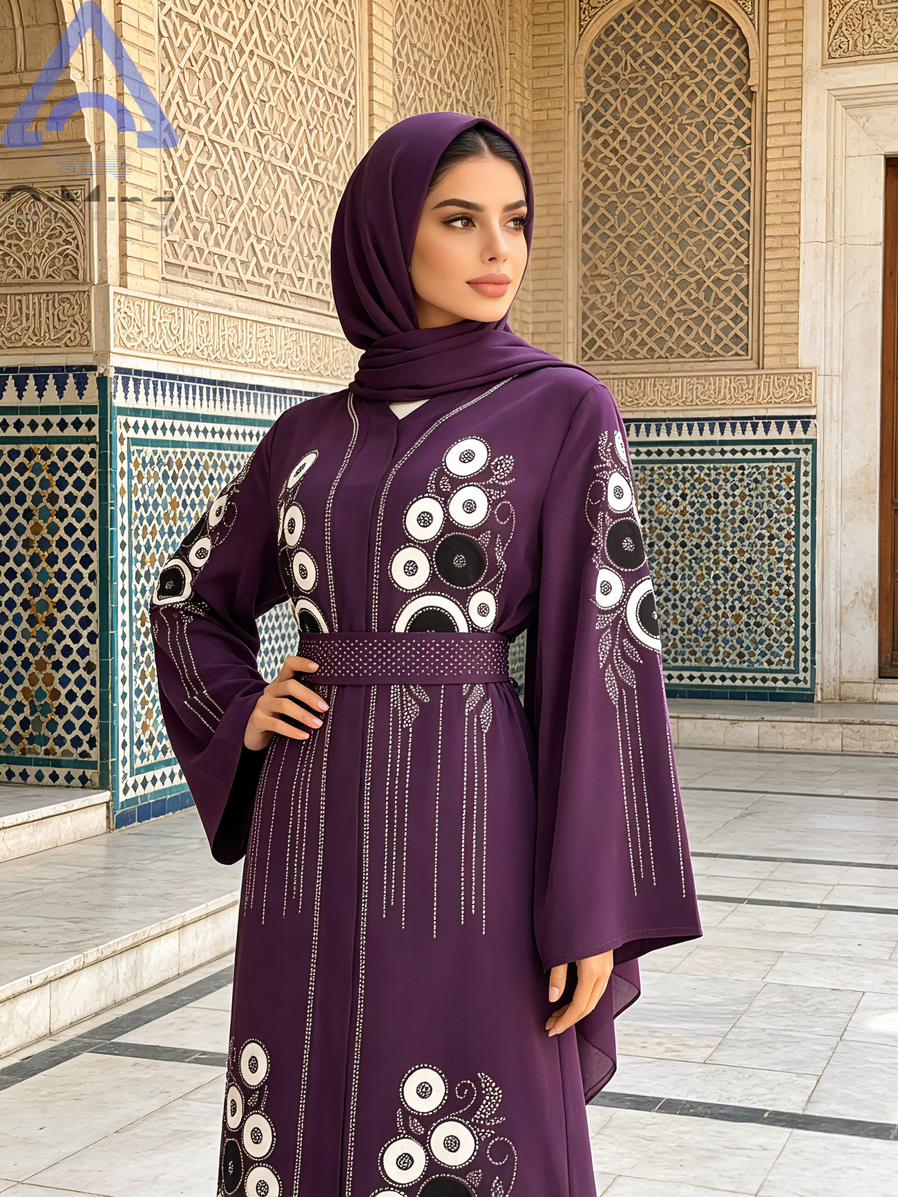 Robe longue Kaftan Abaya africaine en strass avec écharpe couleur terre cuite, manches chauve-souris, tenue de soirée modeste pour femme musulmane, pour l'Aïd et les mariages