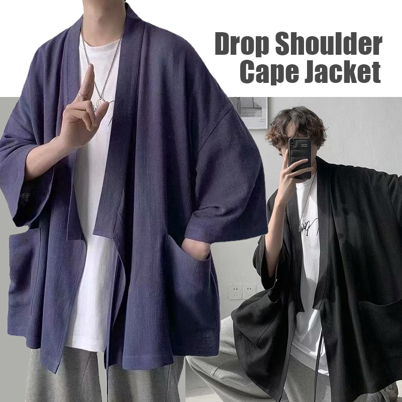 Ins – manteau ample pour homme, Kimono, Baggy, surdimensionné, Cape de seigneur, vêtements d'extérieur, rétro, Cardigan, Streetwear