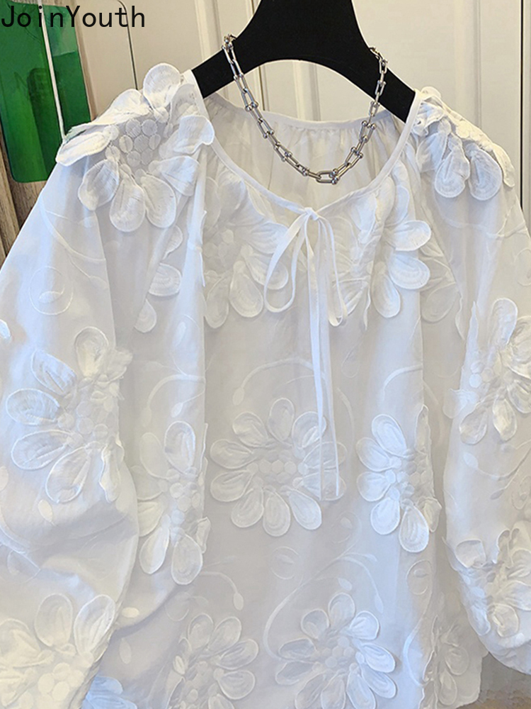 2025 Blusas Mujer De Moda Blouses blanches femmes vêtements col rond à manches longues chemises florales mode ample doux coréen Blouse hauts