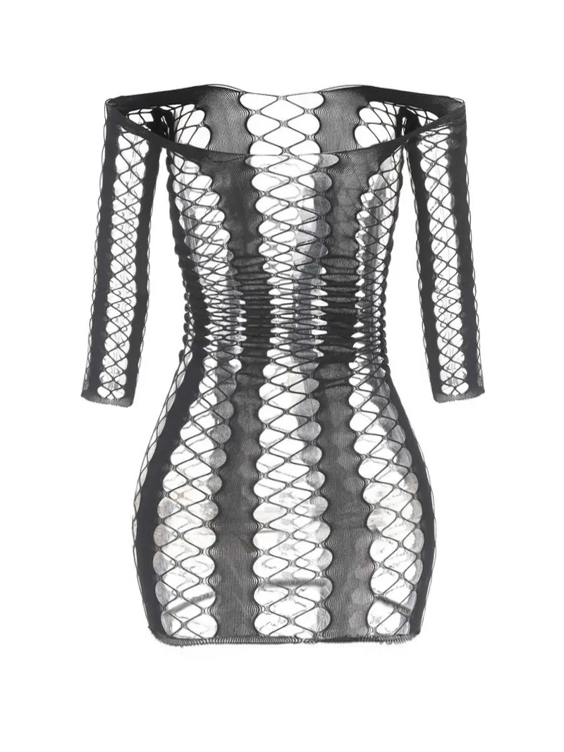 Robe longue sexy en résille pour femme, transparente et moulante, idéale comme tenue de nuit ou de plage (sans bikini)