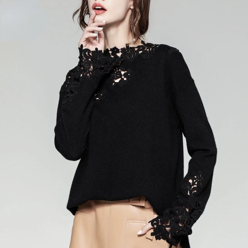 T-shirt de tempérament pour femmes, Design d'automne, haut blanc à épaules dénudées, haut tricoté ajouré brodé à la mode, Harajuku 2024