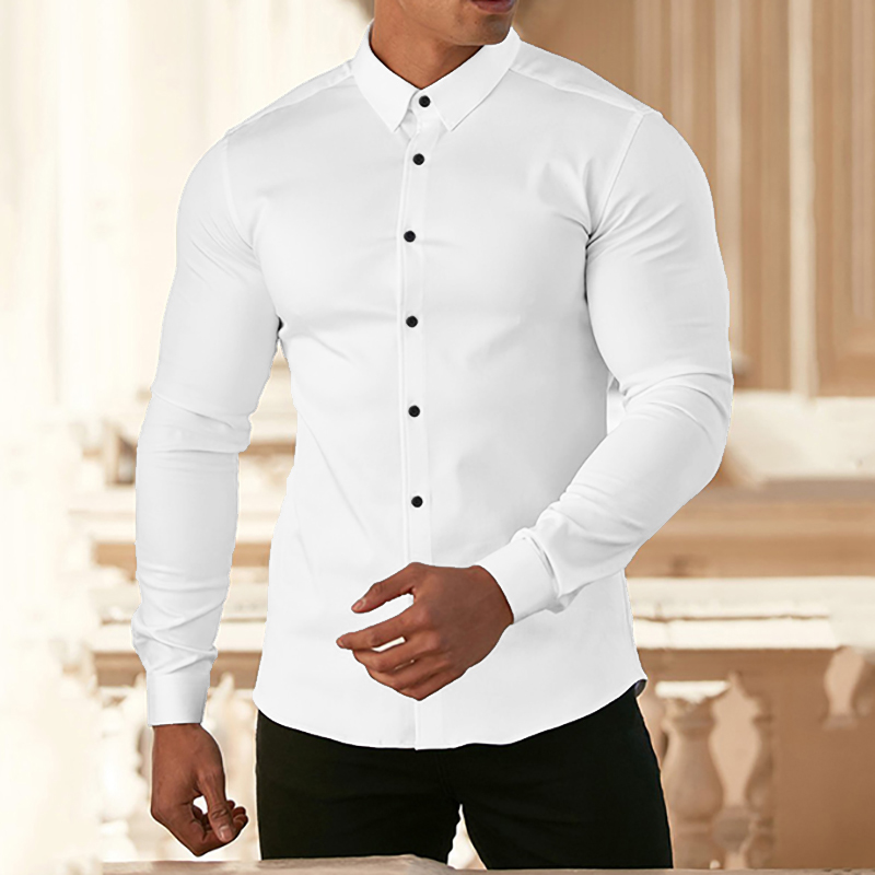Chemise décontractée à manches longues pour hommes, Super Slim, robe d'affaires sociales, solide, sous-vêtement, vêtements de sport, Fitness, mode automne