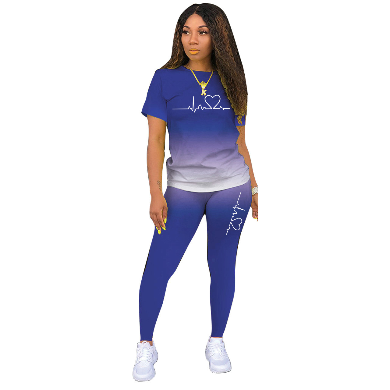 Été femmes mode imprimer vêtements T-shirt et pantalon costume été Sport porter décontracté coton Yoga gymnase dame vêtements costume
