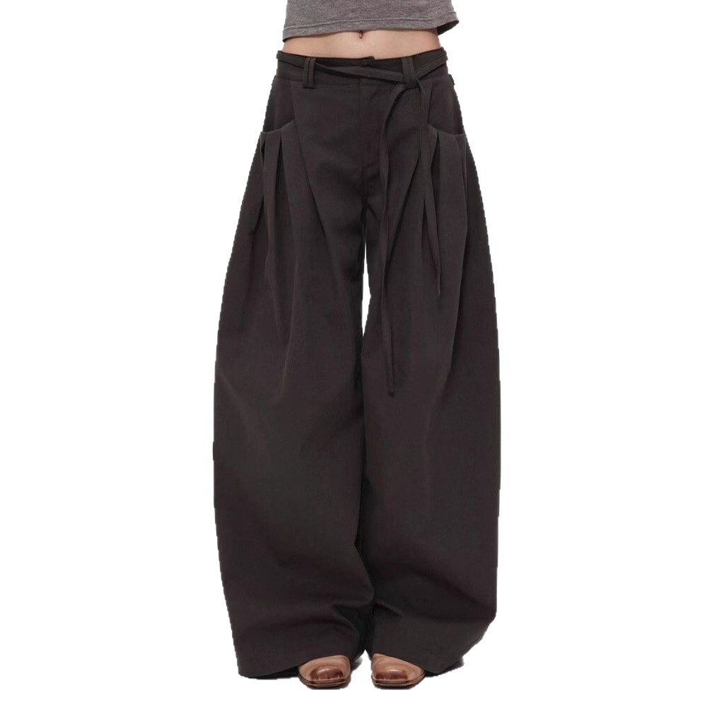 Femmes taille haute pantalon à jambes larges 2025 automne rétro Cargo pantalon à jambes larges femmes incurvé droit longueur de plancher pantalon décontracté ample
