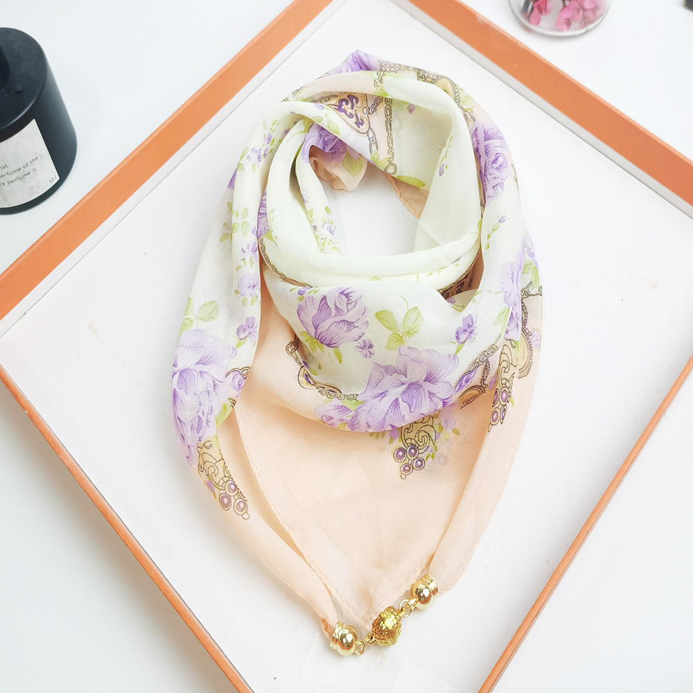 Petit foulard à boucle magnétique pour femme, foulard carré en soie pour le printemps et l'été, protection du cou, foulard triangulaire