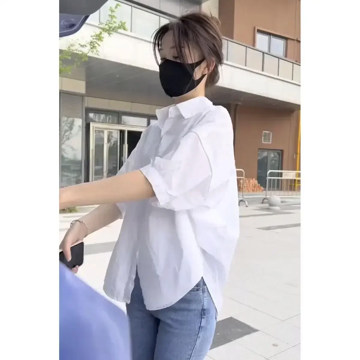 Femmes Blouses élégant Streetwear bureau décontracté ample boutonné blanc bleu à manches longues Vintage surdimensionné chemise hauts