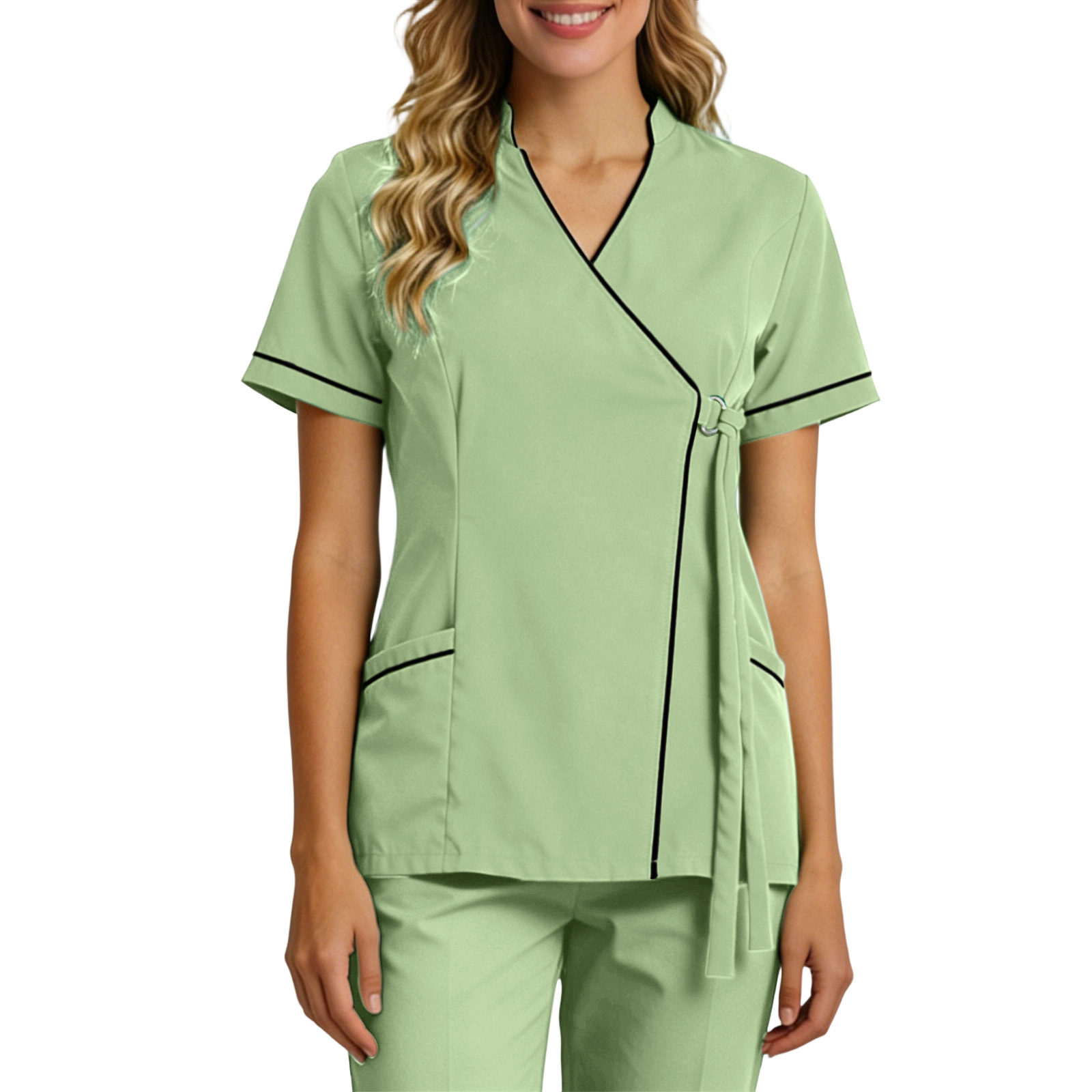 Tops de travail pour femmes enceintes, doux, col en V, ouverts sur le devant, à manches courtes, avec liens latéraux, pour l'été, uniforme de travail pour SPA et laboratoire