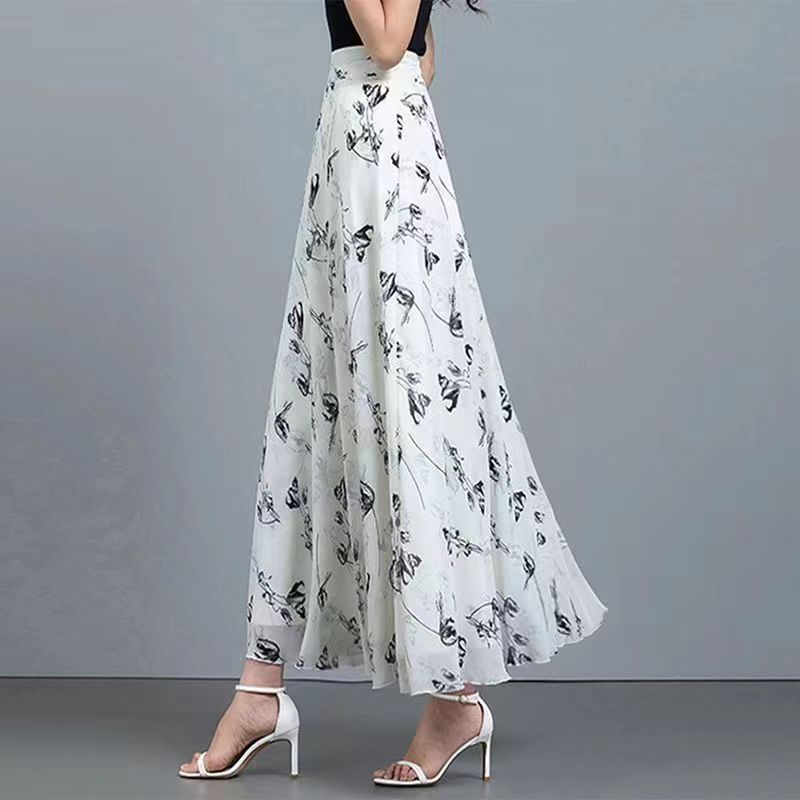 Jupe longue taille haute en mousseline de soie pour femme, tenue élégante de Style coréen, imprimé Floral, coupe trapèze, Style Boho, offre spéciale, été