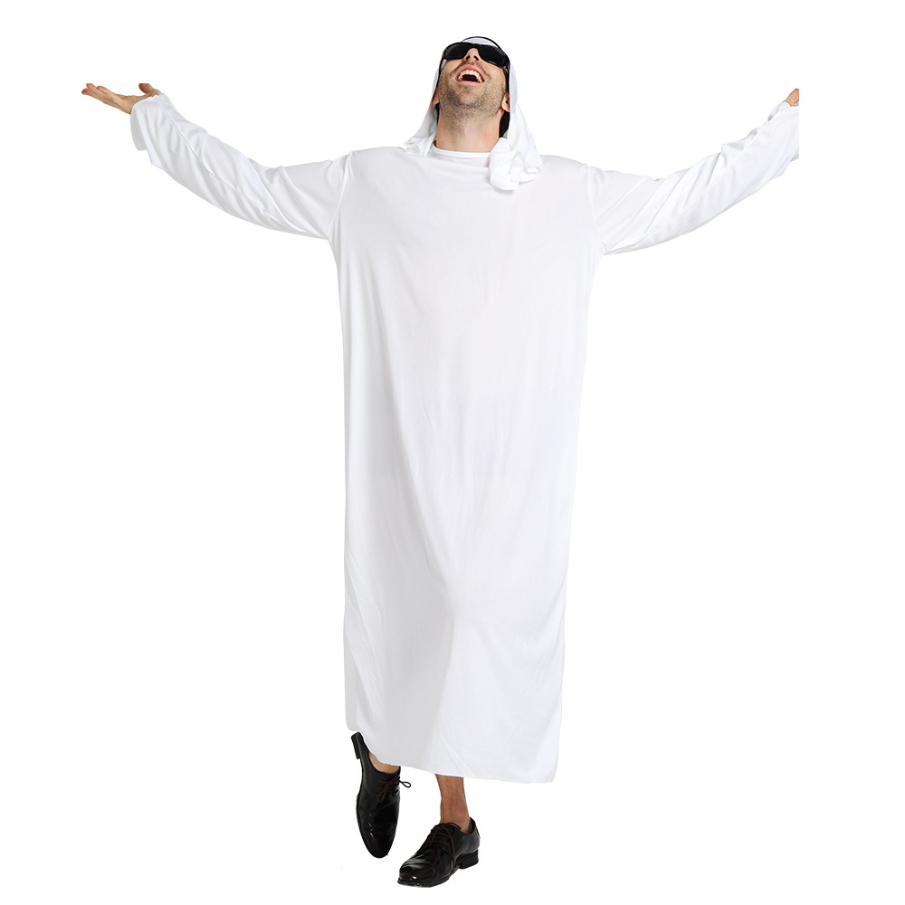 Ensemble Robe et Foulard Arabe des Émirats Arabes Unis pour Hommes, Costume de Cosplay Moyen-Oriental, Vêtements Musulmans de Dubaï, Combinaison Blanche Ample, Costumes Abaya