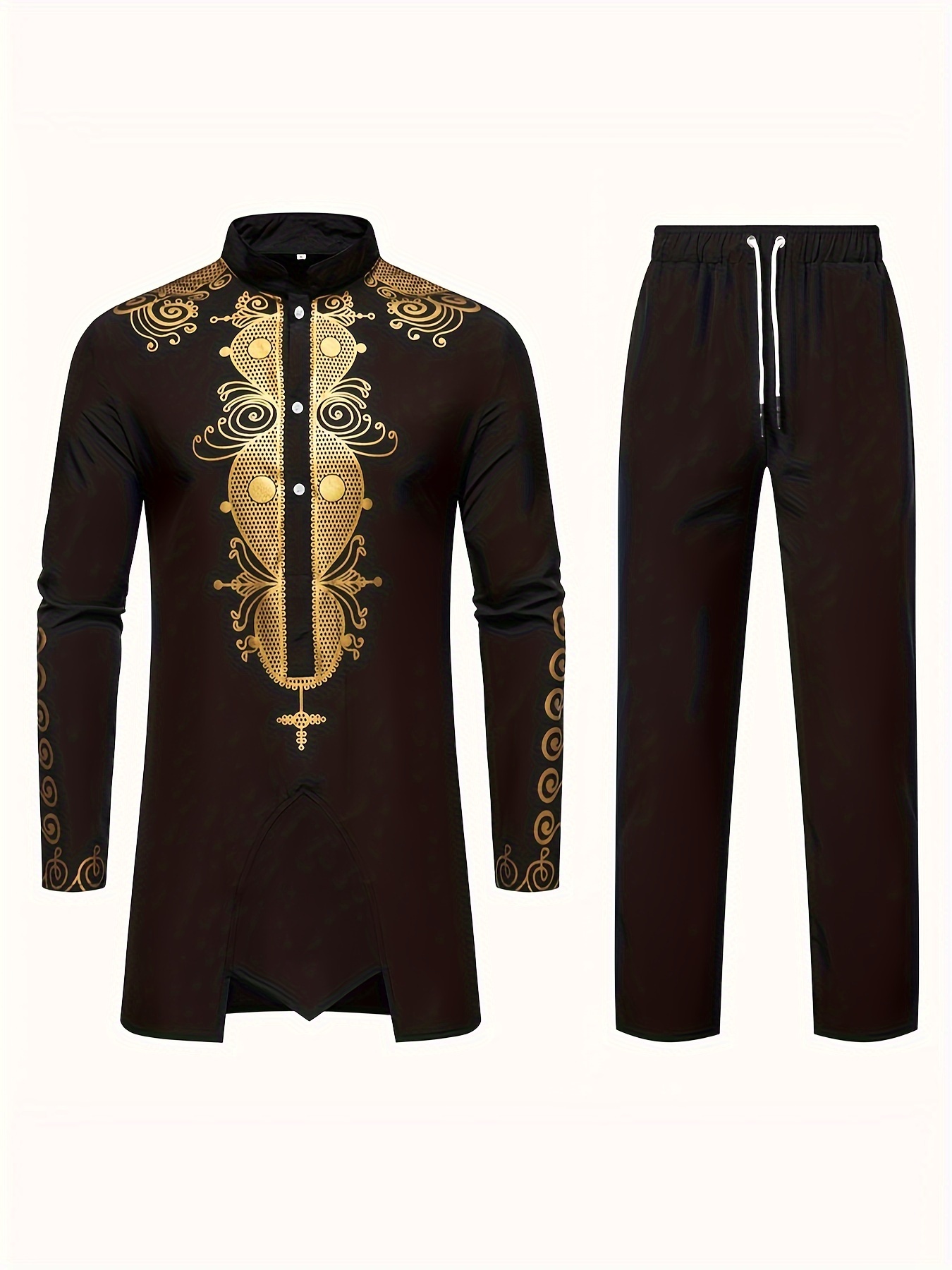 Culture traditionnelle Costume Pour Hommes Costume Musulman Costume Personnalisé 3D Imprimé Motif Arabe Robe Lâche Respirant Deux Pièces Costume