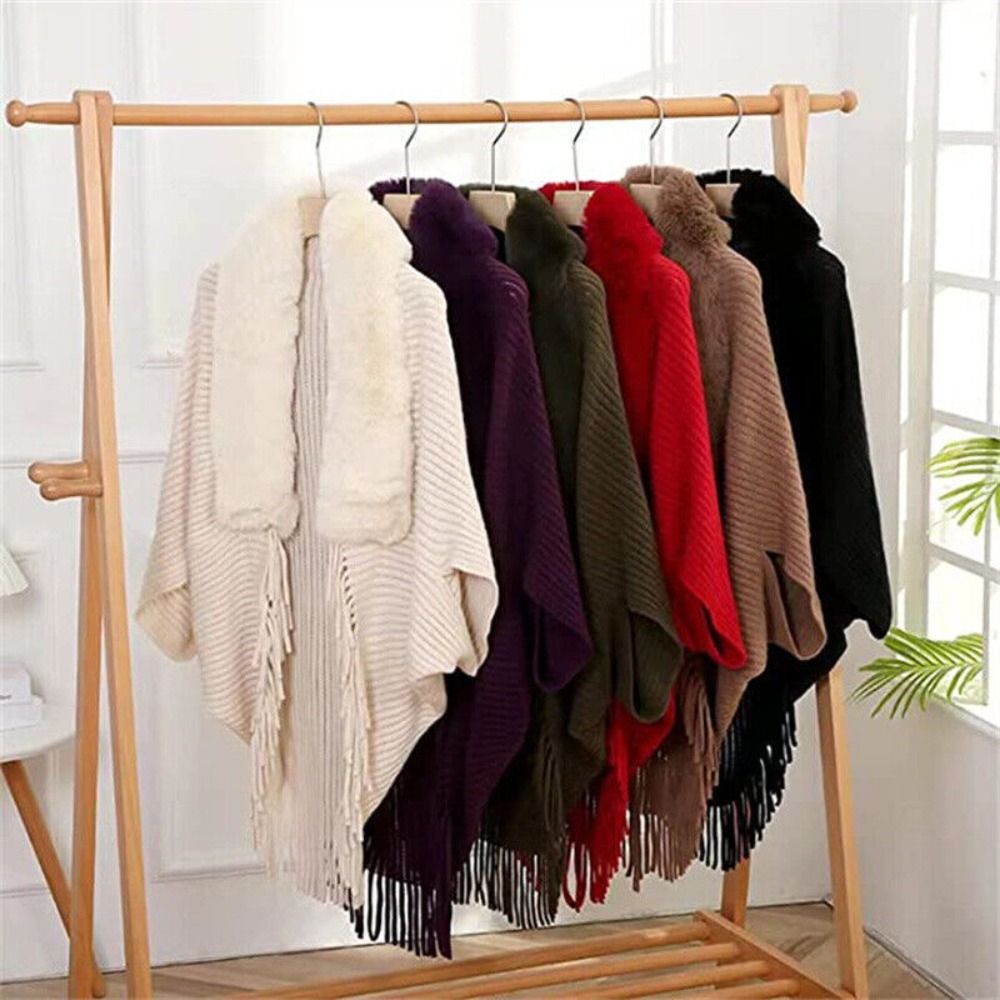 Châle chaud d'hiver en tricot épais pour femmes, châle ample avec fausse fourrure pour robes de soirée et de mariage