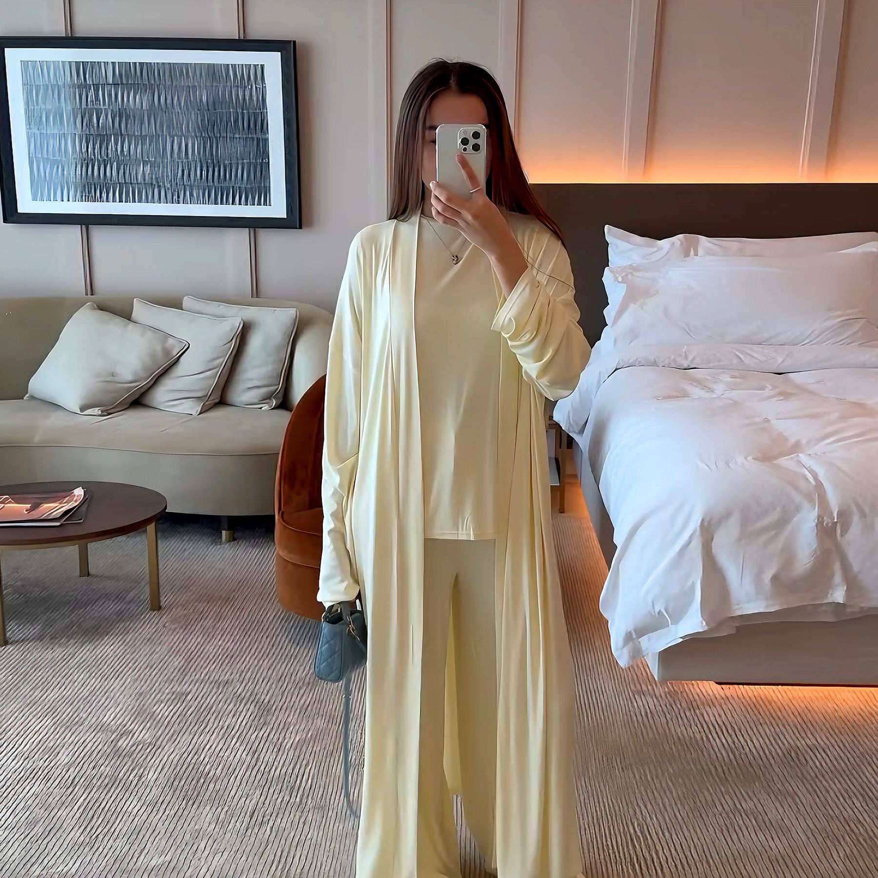 Musulman 3 pièces Ensemble femmes Cardigan chemise jambe large pantalon chemisier haut costume Musulman Ensemble dubaï décontracté Femme tenues solide décontracté