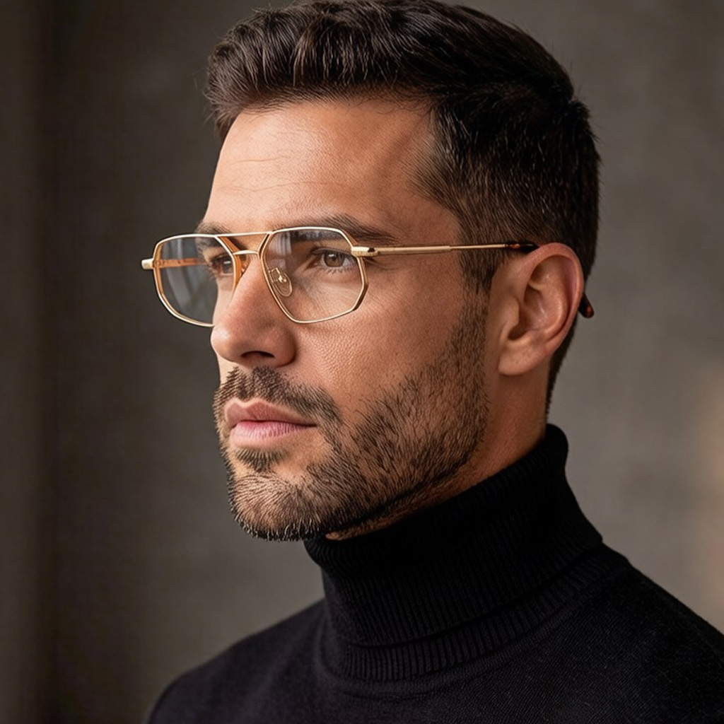 Lunettes carrées pour hommes, monture métallique rétro, verres transparents, lunettes décoratives, double pont, design de luxe, lunettes de soleil pour hommes