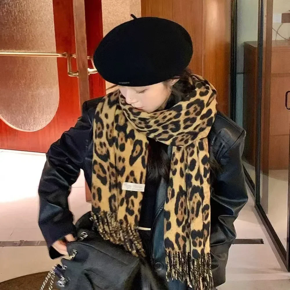 Écharpe léopard Design hiver chaud Pashmina châle luxe cachemire enveloppes mode femmes longues couvertures foulards franges