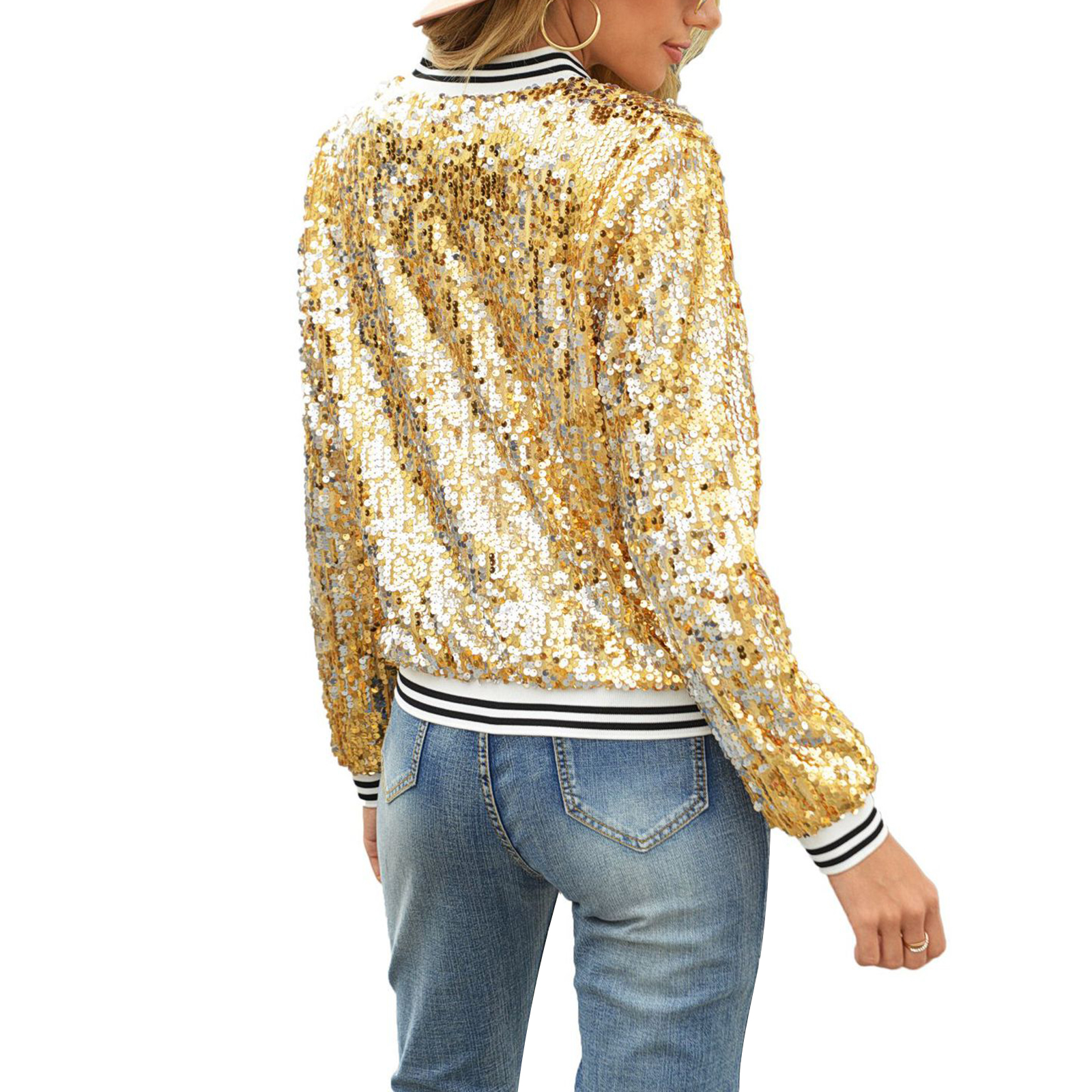 Veste zippée à paillettes brillantes pour femmes, cardigan léger à manches longues, streetwear décontracté, vêtements d'extérieur d'automne, nouvelle mode, 2024