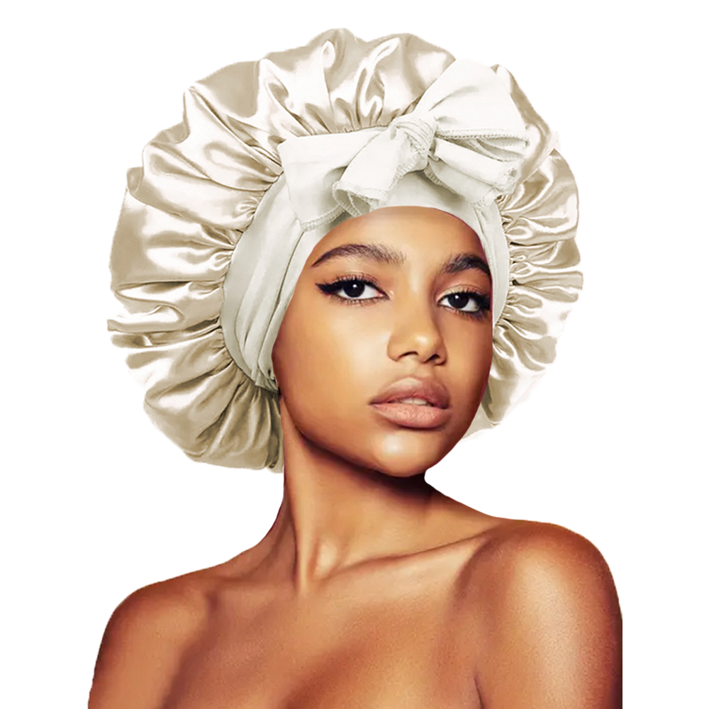 Bonnet en satin extra large avec nœud pour cheveux naturels, bonnet de nuit réversible en soie pour tresses, protection ajustable pour les cheveux la nuit