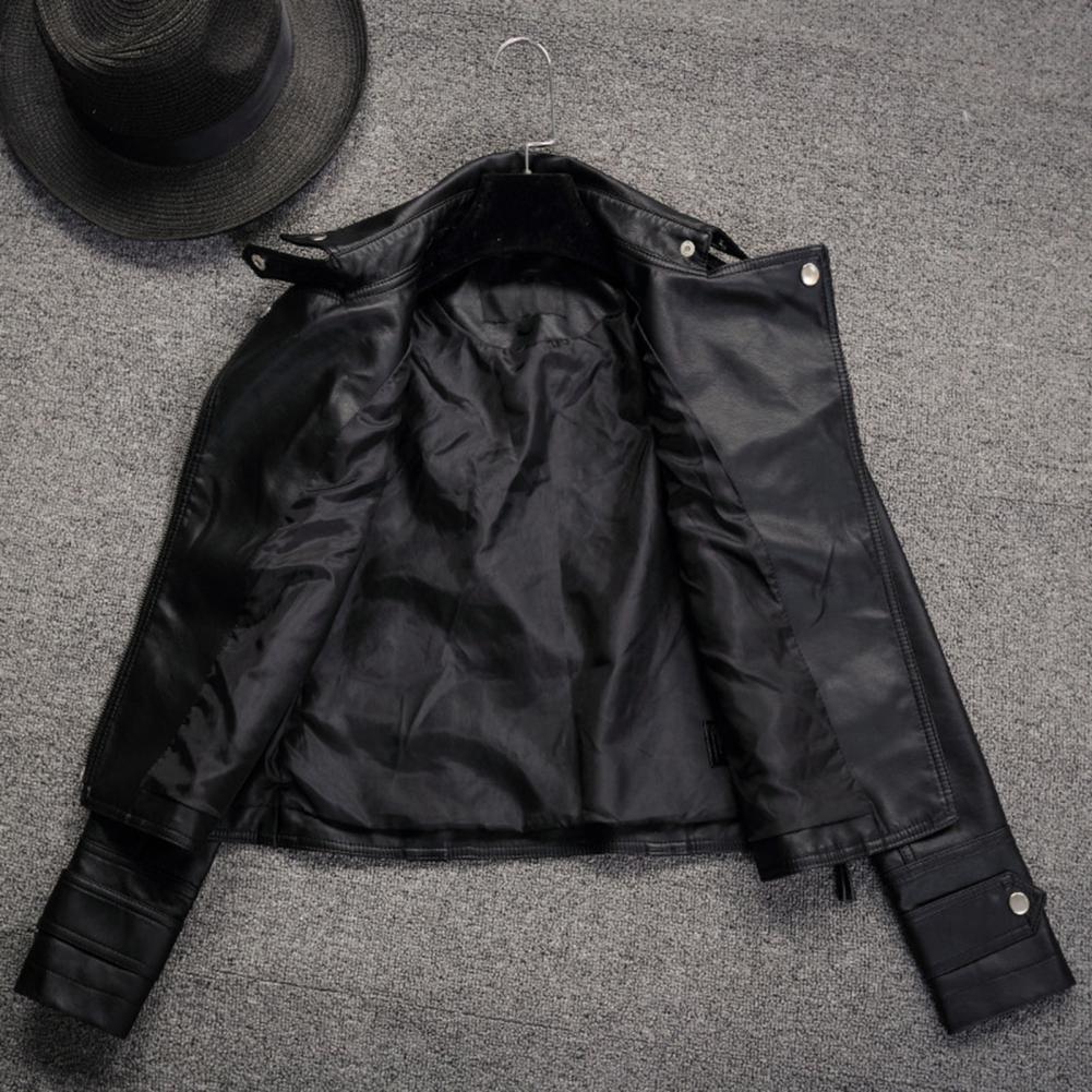Femmes recadrée Trench revers col vestes en cuir manteau avec ceinture femme simple bouton veste courte moto veste vêtements d'extérieur