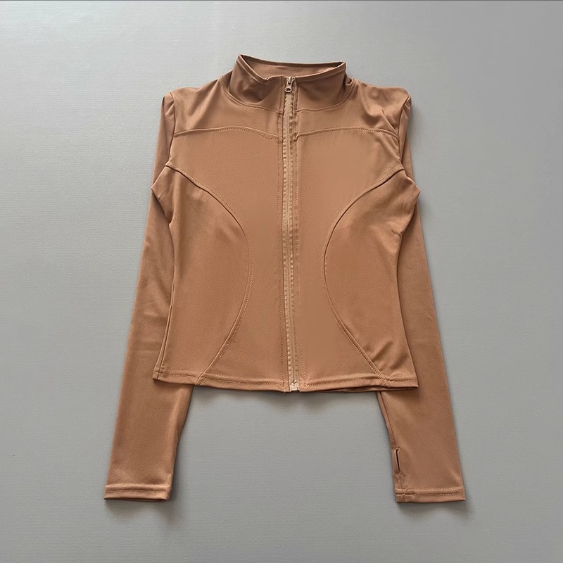 Veste d'entraînement pour femmes, extensible, ajustée, fermeture éclair sur le devant, manches longues, course à pied, Yoga, amincissante, col montant, séchage rapide
