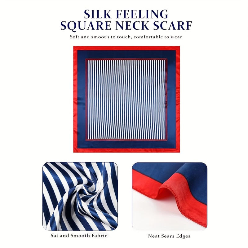 9 écharpes imitation foulard pour femme, rouges, blanches et bleues, 19,6 x 19,6 pouces, style marin