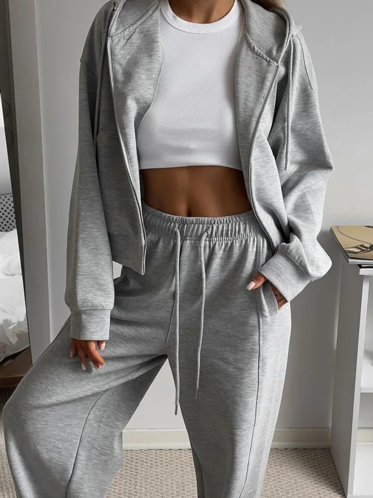 Sweat-shirt deux pièces pour femmes, ensemble assorti, pantalon, survêtement, taille élastique, Streetwear, pantalon, survêtement, Y2k, Sports d'automne et d'hiver