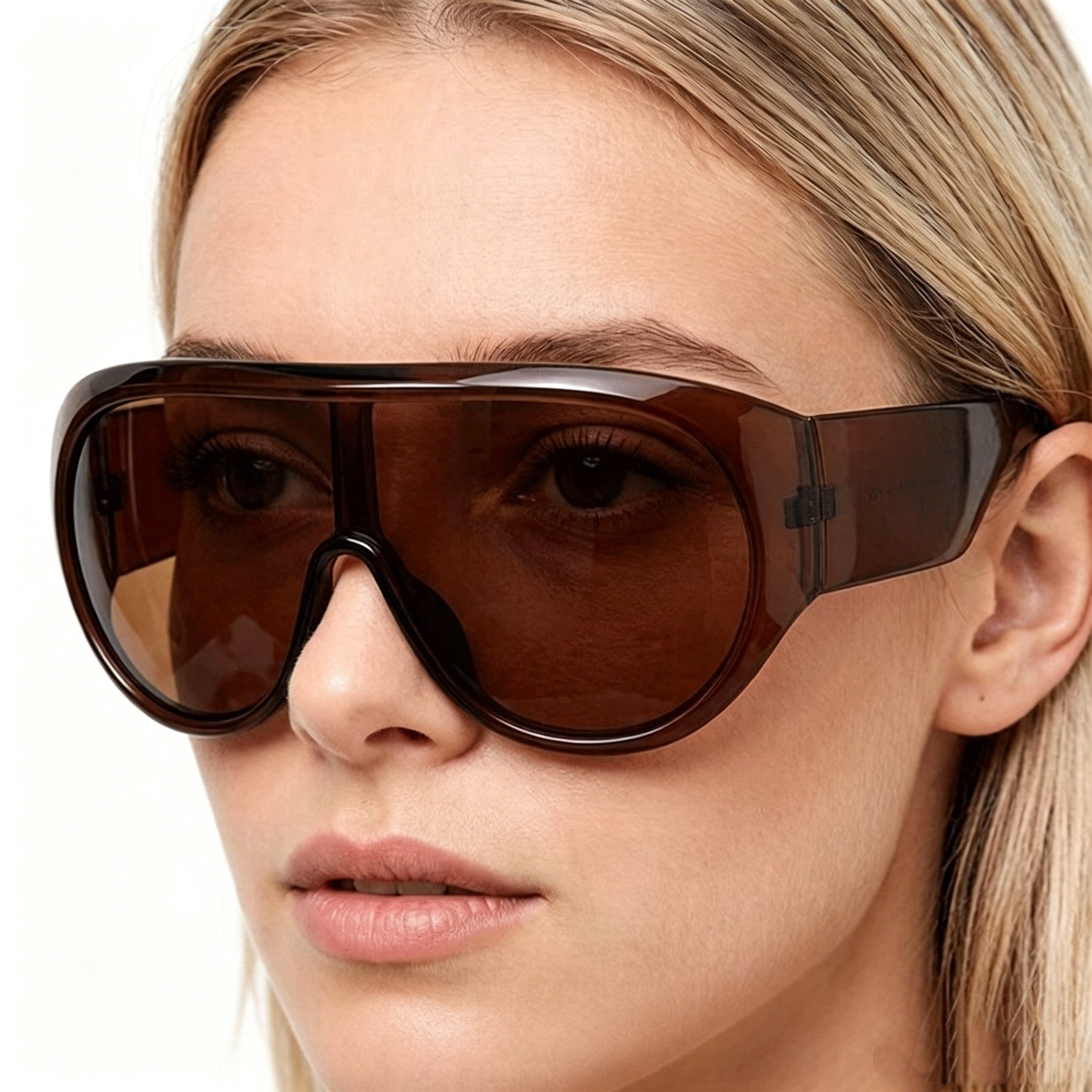 Lunettes de soleil pilote oversize populaires pour femme, monture large de luxe, verres dégradés monobloc, style rétro classique, monture épaisse