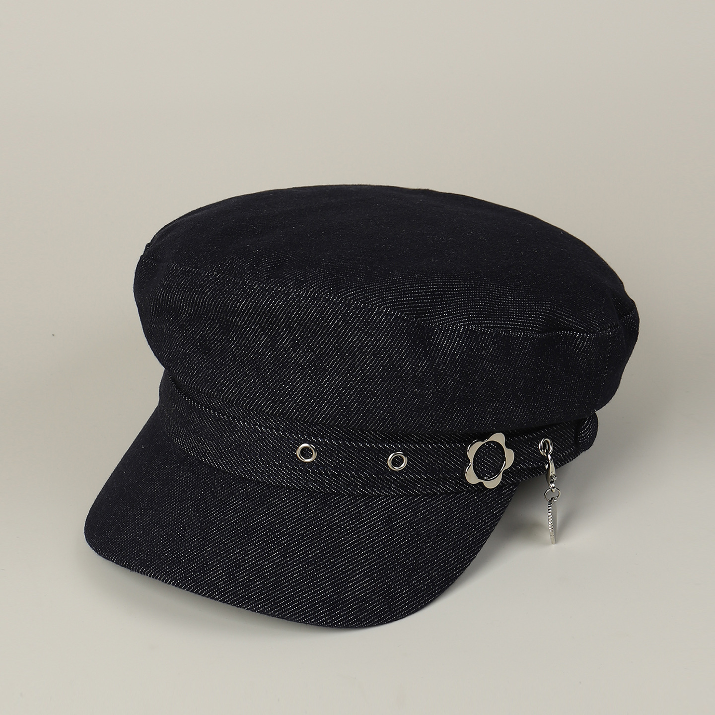Casquette militaire coréenne rétro à calotte plate pour femme, en jean rigide, style jeune et tendance, avec broderie cœur et fleur, chapeau de soleil
