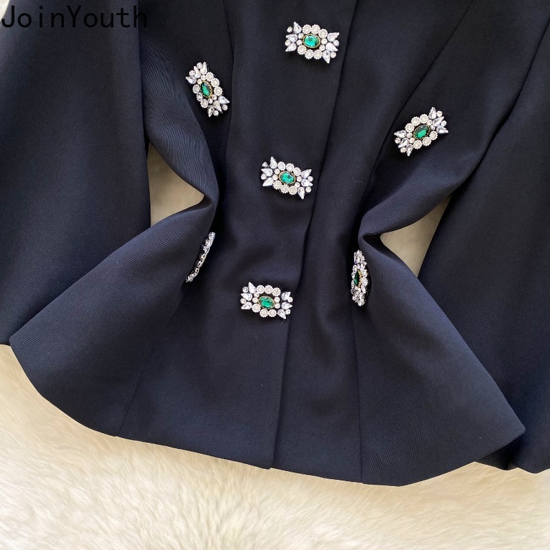 Vêtements pour femmes tempérament vestes diamant lourd col rond lanterne manches manteaux hauts 2025 Ropa Mujer taille mince Chic vêtements d'extérieur