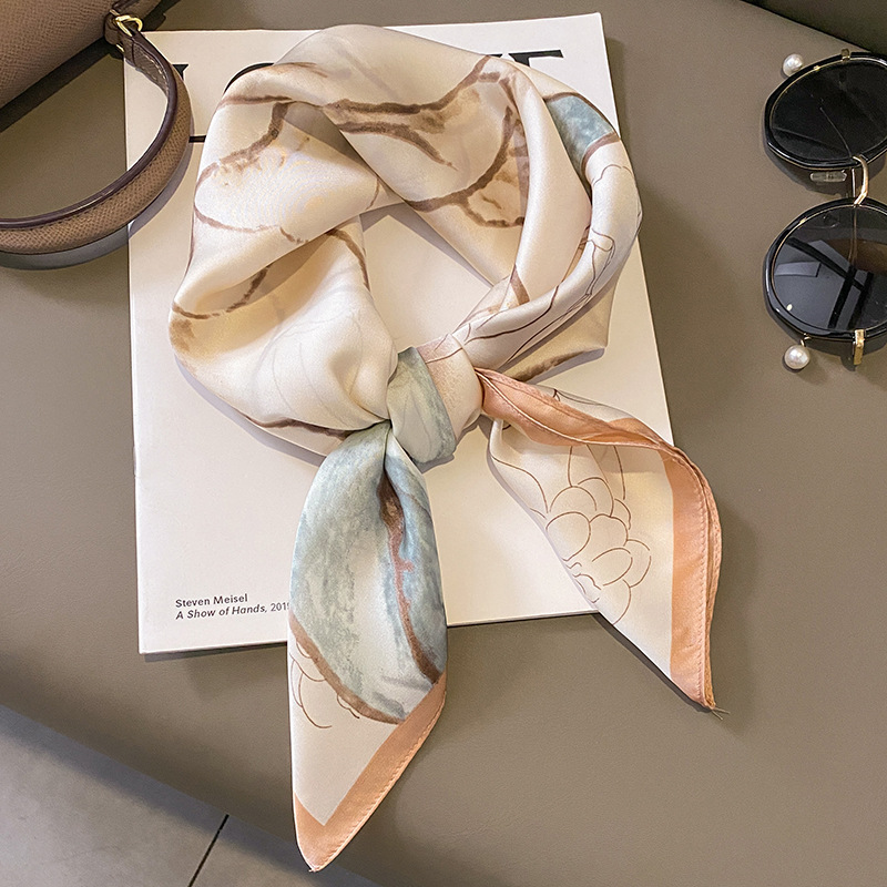 Foulard carré à carreaux en soie pour femmes, marque de luxe, Satin, cravate pour cheveux, bandeau de travail doux, nouvelle tête Hijab, 2024