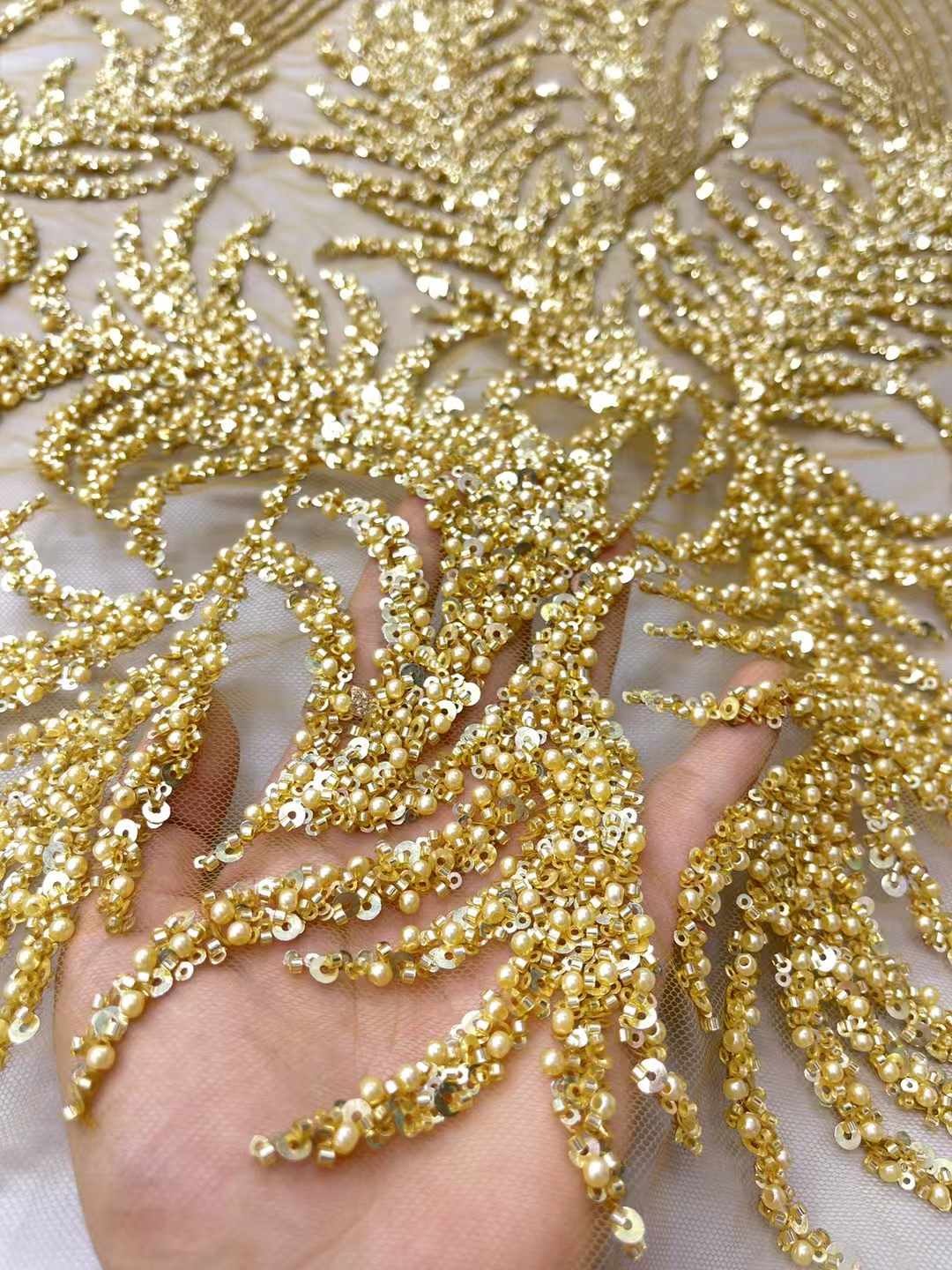 Tissu africain luxueux en dentelle à paillettes dorées pour marié, Tulle français brodé de perles lourdes de haute qualité 2025, pour robes de mariée