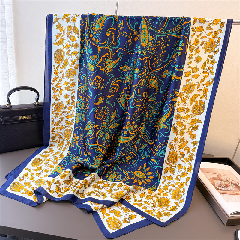Écharpe longue en soie de marque de luxe pour femmes, châle à imprimé noix de cajou, foulard femme, bandana en satin, hijab, écharpes pour femmes, 180*90cm