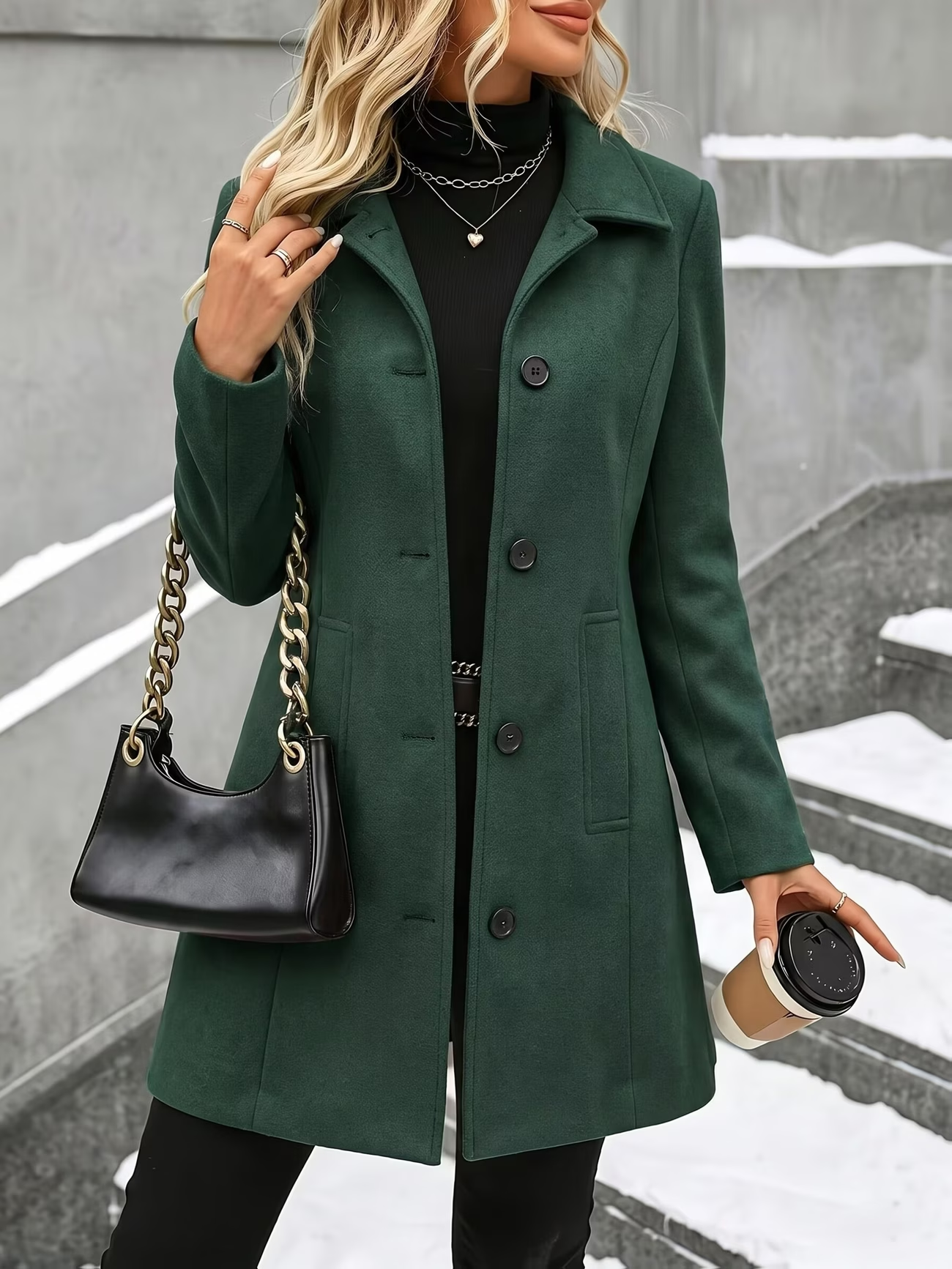 Manteau en laine mi-long pour femme, nouveau style automne-hiver, manteau décontracté à bouton unique, col rabattable, vêtement d'extérieur classique et élégant