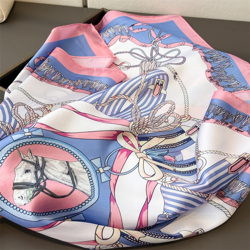 Écharpe carrée haut de gamme en soie imprimée style équestre rétro, foulard, châle, cache-oreilles, écharpe en soie