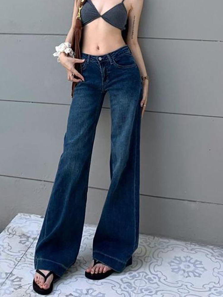Jean évasé taille basse pour femmes, Style rétro, bleu, noir, Micro pantalon évasé, ample, droit, jambes larges, mode printemps
